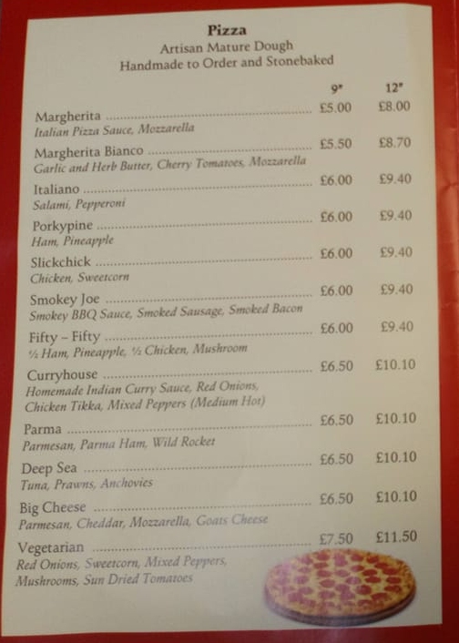 Pizza menu 1 from Nelson Public House, Warwick